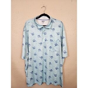 IZOD Saltwater Fishing Print Polo Shirt Moisture Wicking Blue 3XB‎